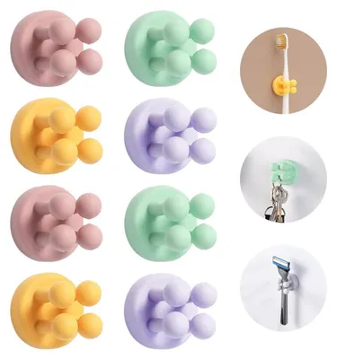 Image de Support pour brosses à dents en silicone, fixation murale, sans perçage, étanche, adhésif, lot de 8