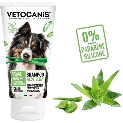 Image de Shampoing pour chien VETOCANIS, hydratant à l'aloe vera, pour une utilisation fréquente, nettoyage doux, flacon de 300 ml