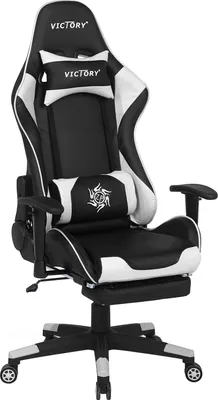 Produktbild von BELIANI Bürostuhl Schwarz mit Weiß Kunstleder höhenverstellbar mit Fußstützen drehbar Gaming Stuhl Bequem Modernes innovatives Design