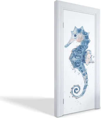 Produktbild von Türdeko Aufkleber Selbstklebende Wandsticker Personalisiert - Aquarell Seepferdchen - 85 x 205 cm