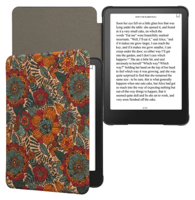 Produktbild von kwmobile Hülle kompatibel mit Amazon Kindle Paperwhite (2024)/Colorsoft - Kork eReader Schutzhülle Cover Case - Sommerblumen Orange Grün Rot