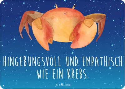 Produktbild von Mr. & Mrs. Panda Schild Sternzeichen Krebs DIN A3 - Sternenhimmel Blau - Geschenk, Geburtstag Juni, Wandbild, Magnetschild, tafel, Meer, Krabbe, wandtafel, Blechschild