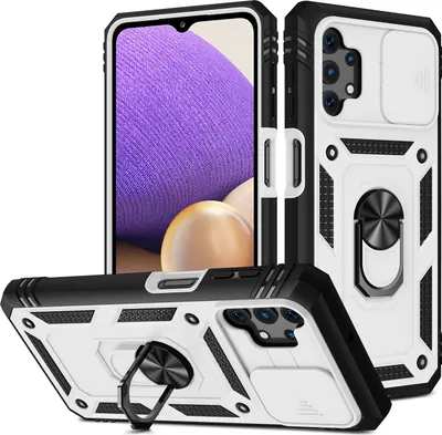 Produktbild von Galaxy A32 5G Hülle, Schiebe Kamera Schutz Robust Rüstung Stoßfest Schutzhülle mit Ringhalterung Ständer Kartenhalter für Samsung Galaxy A32 5G Grün