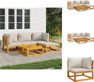 Produktbild von vidaXL 5-tlg. Garten-Lounge-Set mit Hellgrauen Kissen Massivholz - Gartenmöbel-Sets