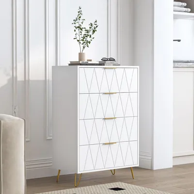 Obrázok produktu pre Komoda so 4 zásuvkami, rozmer 60x34x90 cm, biela, s kovovým rámom