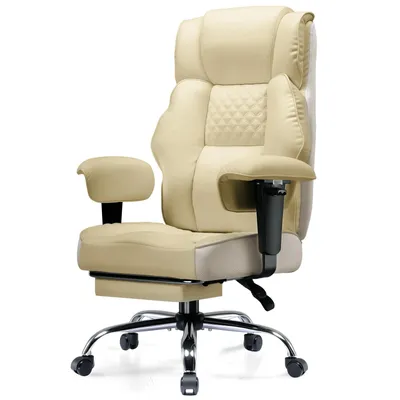 Produktbild von GTPLAYER Gaming Stuhl, breiter Bürostuhl mit Taschenfeder, Ergonomischer PC-Stuhl, Verstellbarer und Drehbarer Schreibtischstuhl, Kunstleder, Elfenbei