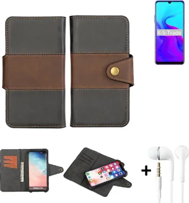 Produktbild von K-S-Trade Handyhülle Schutzhülle Bookstyle Wallet-Case kompatibel mit Blackview A80 + earphones Bumper rundumschutz schwarz-braun 1x