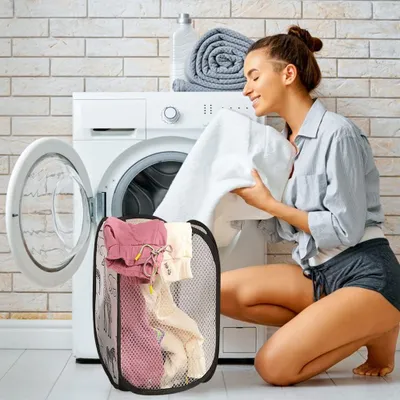 Produktbild von Faltbare Wäschekorb Set von 2 – Pop-up und Zusammenklappbar mit Mesh, Perfekt für Zuhause und Camping