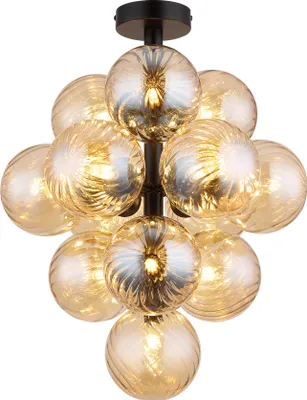 Productafbeelding van Zwarte plafondlamp Conor met amber glas