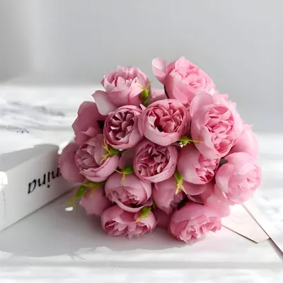 Produktbild von Kunstblumen Blumenstrauß Pfingstrosen Kunstpflanzen pink