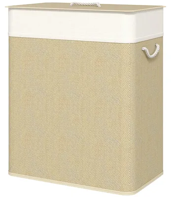 Produktbild von HOMCOM Bambus Wäschekorb mit Deckel 2 Fächer 100 L Wäschesammler Cremeweiß
