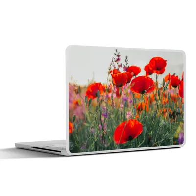 Produktbild von MuchoWow® Laptop Aufkleber Sticker Cover Mohn - Blumen - Rot - Lila - Wiese 30x21 cm - Sticker für Laptop - Selbstklebend