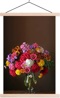 Produktbild von MuchoWow® Textilposter Vase - Stilleben - Farben 60x90 cm mit holzfarbenen Rahmen - Textil