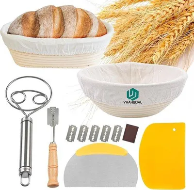Produktbild von Famanu Brotkorb Set 23 und 25 cm - Mit Spachteln, Teigschneider und Messer