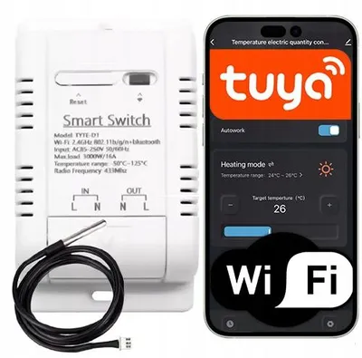 Imagen del producto de Interruptor de temperatura WLAN, relé, calefacción, agua, Tuya Smart, 16A