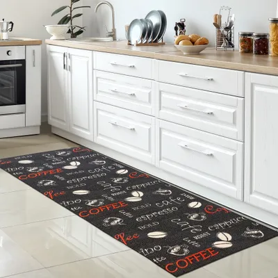Produktbild von Küchenläufer I Gelrücken I Schriftzug I schwarz, weiß und rot Größe - 80 x 200 cm