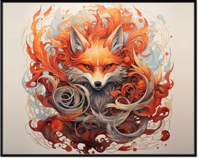 Produktbild von Wallario Wandbild Flammenfuchs, Größe: 40,30 x 50,30 cm, Poster mit schwarzem Aluminiumrahmen