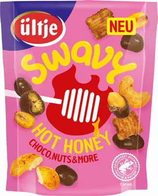Produktbild von ültje Swavy Hot Honey Chocco, Nuts & More 3er Pack (3x120g Beutel) + usy Block