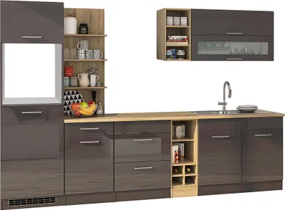 Produktbild von Küchenzeile 300 cm grau MARANELLO-03 , Anthrazit Hochglanz ohne E-Geräte B x H x T ca. 300 x 200 x 60cm