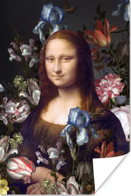 Produktbild von MuchoWow® Poster Mona Lisa - Leonardo da Vinci - Blumen 80x120 cm - Papierdruck