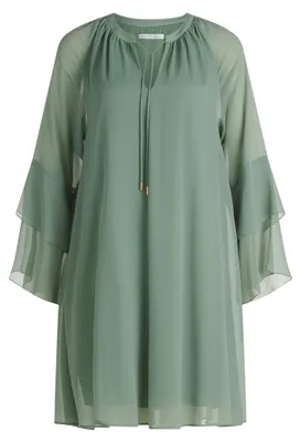 Produktbild von Figurumspielendes Chiffon-Kleid mit Rundhals-Ausschnitt, Langarm und Raffung, 97 cm Gesamtlänge