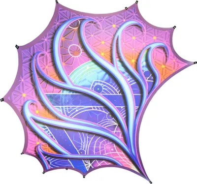 Produktbild von PSYWORK Schwarzlicht Segel Elasthan Sidewing Left "Neon Sacred Church" 4,25x4,75m