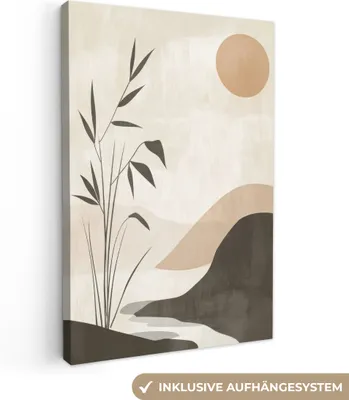 Produktbild von Leinwand Bilder 80x120 cm - Japandi - Natur - Beige, Bild Modern, Wanddeko, Gemälde