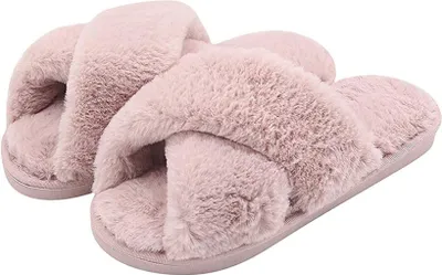 Produktbild von ASKSA Pantofle Dámské plyšové pantofle s kožešinou, pohodlné zimní teplé pantofle s otevřenou špičkou, růžové, velikost: 38-39