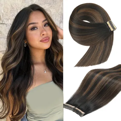 Zdjęcie produktu dla Taśmy do przedłużania włosów, naturalne włosy, ombre, czarno-blond, 20 sztuk, 45 cm, 40 g