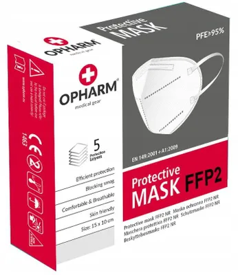 Produktbild von Opharm FFP2 Schutzmaske mit Gummiband Weiß 5 Stück