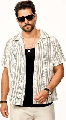 Produktbild von SOULSTAR Herren Kurzarmhemd für Herren Strick Polo Hemd im Retro-Look Overshirt im Regular-Fit Freizeithemd T-Shirt