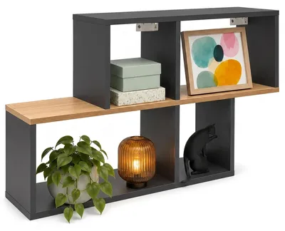 Immagine prodotto di Mensola a muro con 5 scomparti, mensola sospesa 100 x 53 x 20 cm, libreria e mensola decorativa per soggiorno, ufficio e corridoio - Lusas