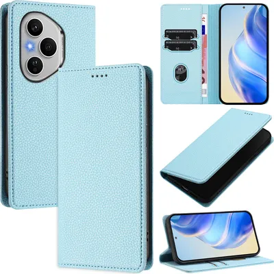Produktbild von Litchi Leder Handyhülle für Honor 400 Wallet Kartenfächer Standfunktion Hülle Hellblau