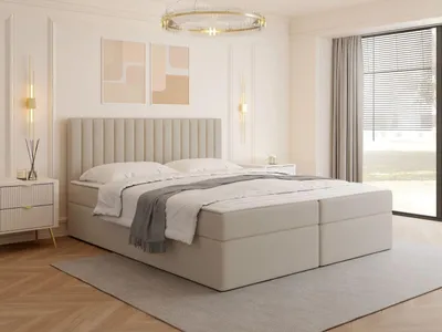 Obrázok produktu pre Boxspringová manželská posteľ 160x200 VASHON 1 - svetlá béžová + topper