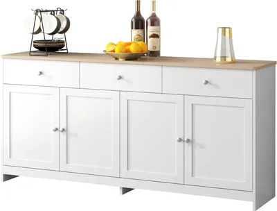 Image de Buffet bahut avec 4 portes - Meuble de cuisine et de salon moderne de 50 cm - MDF - Blanc chêne