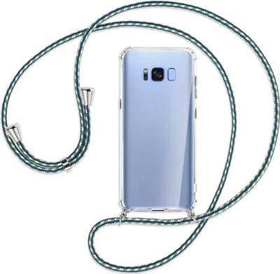 Produktbild von Handykette Backcover-Schutzhülle mit Band (Metall silberfarben) für Samsung Galaxy S8 - grün/blau/weiß