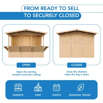 Productafbeelding van TIMBELA M150B, afmetingen 232x336x263 cm / 6 m², grote, multifunctionele houten verkoopstal/bar voor in de tuin