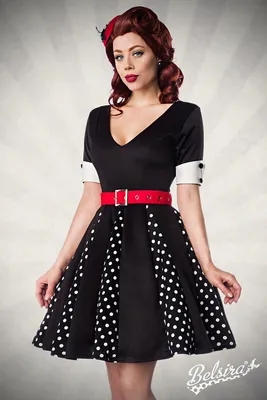 Produktbild von Vintage Retro Godet Kleid mit Gürtel in schwarz/weiß Größe XS = 34