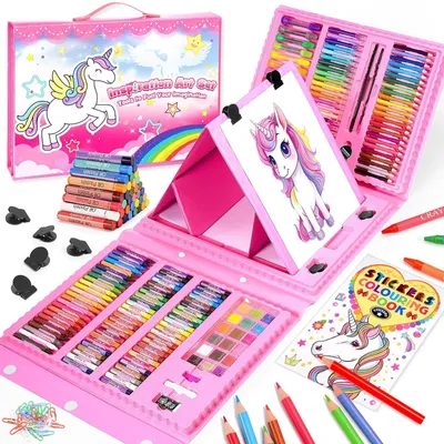 Produktbild von Malset für Kinder Geschenk Mädchen 4-10 Jahre Buntstifte Set Wachsmalstifte Zeichenbrett Rosa