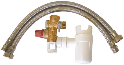 Anschlussset Warmwasserbereiter, Sicherheitsgruppe, 2 Schläuche 50 cm