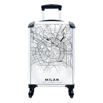 Produktbild von MuchoWow® Koffer Handgepäck Trolley Rollkoffer Kleine Reisekoffer mit 4 Rollen - Mailand - Stadtplan - Schwarz und weiß - Karte - Cabin Size < 55x40x23 cm & 55x40x20 cm - Fotokoffer - Kabinenkoffer - Boardgepäck - Reise-Box - Reisekoffer - Reisegepäck - Koffer mit Bild - Trolley für Kinder