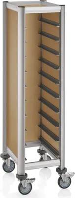 Produktbild von WAS Germany GN Tablettwagen natur 1/1 für 10 Tabletts, Alu, MDF, Trolley Mensa