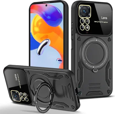Produktbild von Rüstung Handyhülle für Xiaomi Redmi Note 11 Pro/Note 12 Pro 4G Dual-Layer Ringhalter Ständer Hülle Schwarz