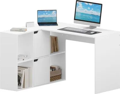Produktbild von Famanu Eckschreibtisch L-Form mit Regalen - Weiß 118 x 100 x 75 cm