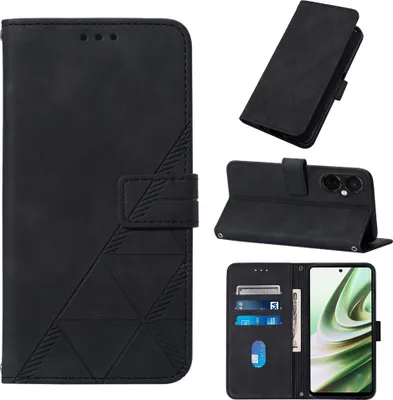 Produktbild von Hülle für OnePlus Nord CE3 Prägung Flip Leder Kartenfächer Schutzhülle mit Ständer Schwarz