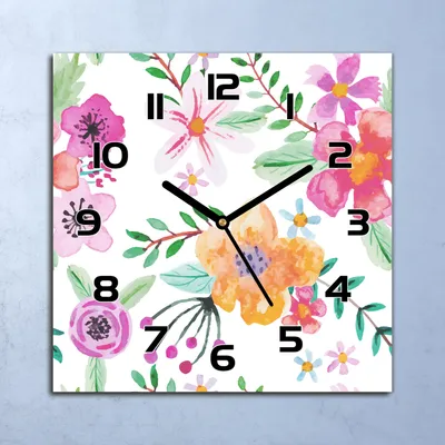 Produktbild von Wanduhr Echt-Glas-Küchenuhr Bunte Blumen Quarz Lautlos 30x30 Deko Bilder