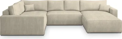 Produktbild von Masseno Ecksofa VELAMI L-S mit Schlaffunktion U-Form, Sofa mit Bettkasten, Wohnzimmersofa, Couch, Soffa, Bettsofa, Couchgarnitur- Creme, POSO 100