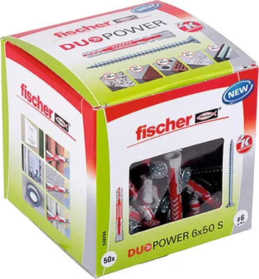 Zdjęcie produktu dla fischer 538255 fischer DuoPower 6x50 S 2K 538255 Dübel mit Schrauben Ø 6 mm x 50 mm, 50 St.
