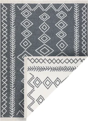 Zdjęcie produktu dla Dywan TWIN 23000 Boho, bawełna, dwustronny, romby Ekologiczny frędzle - antracyt / krem szary 160x220 cm