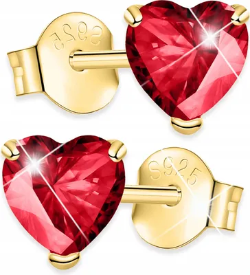 Produktbild von Gold Ohrringe Rot Kristall Herzen Rubin Zirkonia SILBER 925